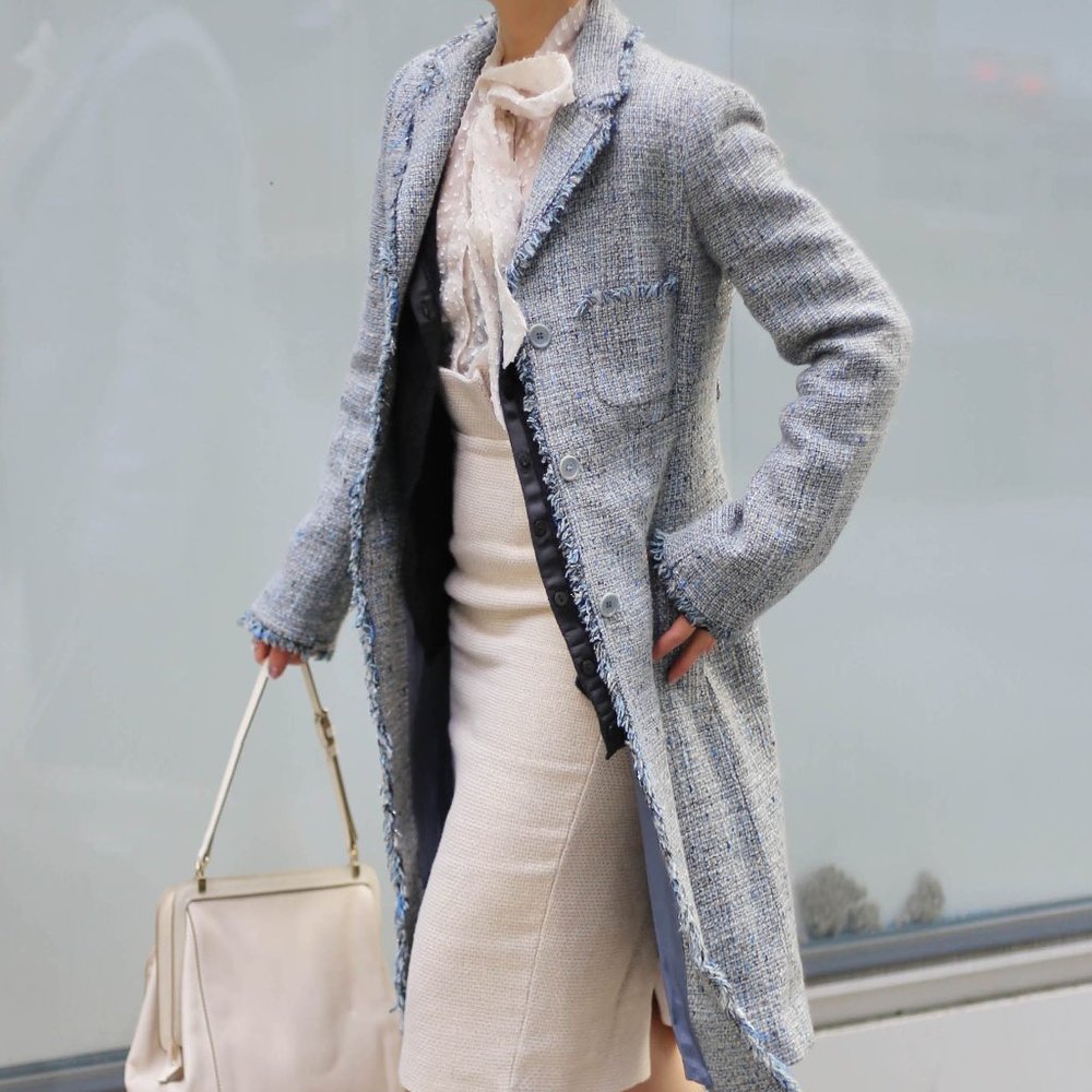 BCBGMaxAzria Light Blue Tweed Long Coat